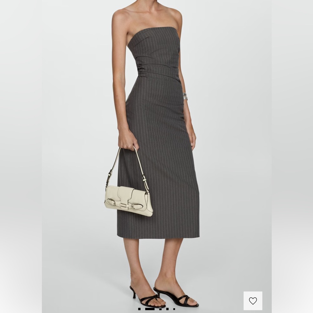 Mango Gray Ruched Strapless Sheath Dress